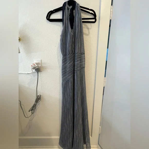 Donna Karan Womens Striped Sleeveless Maxi Dress Navy 2 Donna Karan Womens Striped Sleeveless Maxi Dress Navy 2
